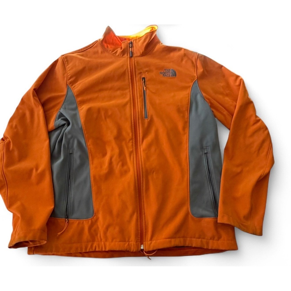The‎ North Face Soft Shell Jacket Orange Gray Full Zip Men's XL Fleece Lined